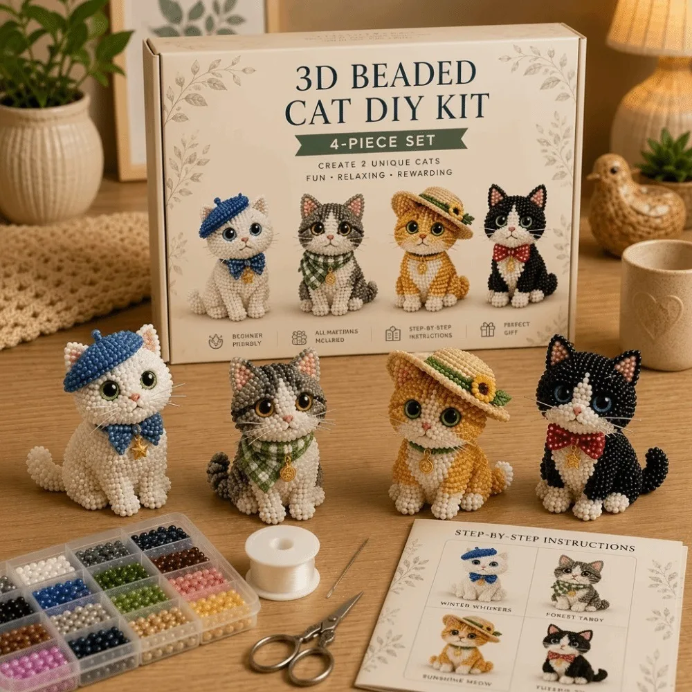 Tiny Beads 3D Beaded Animal Kit Animal Shape Cute Design Bead Weaving Kit Creative Craft 3D Beaded Ornament Set Gift Giving