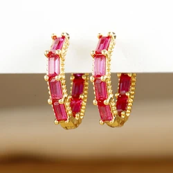 2pcs Luxury Stainless Steel Heart Hoop Earrings for Women Trending Rainbow Zircon Square Earring Wedding Fashion Jewelry Gifts