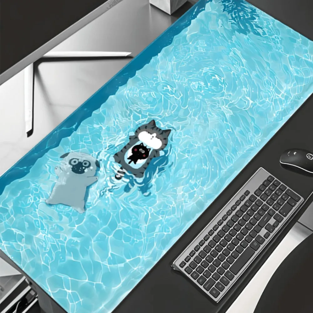 

Summer Pool Dog Large Gaming Mouse Pad XXL Extended Desk Mat Cute Pug Husky Print for Home