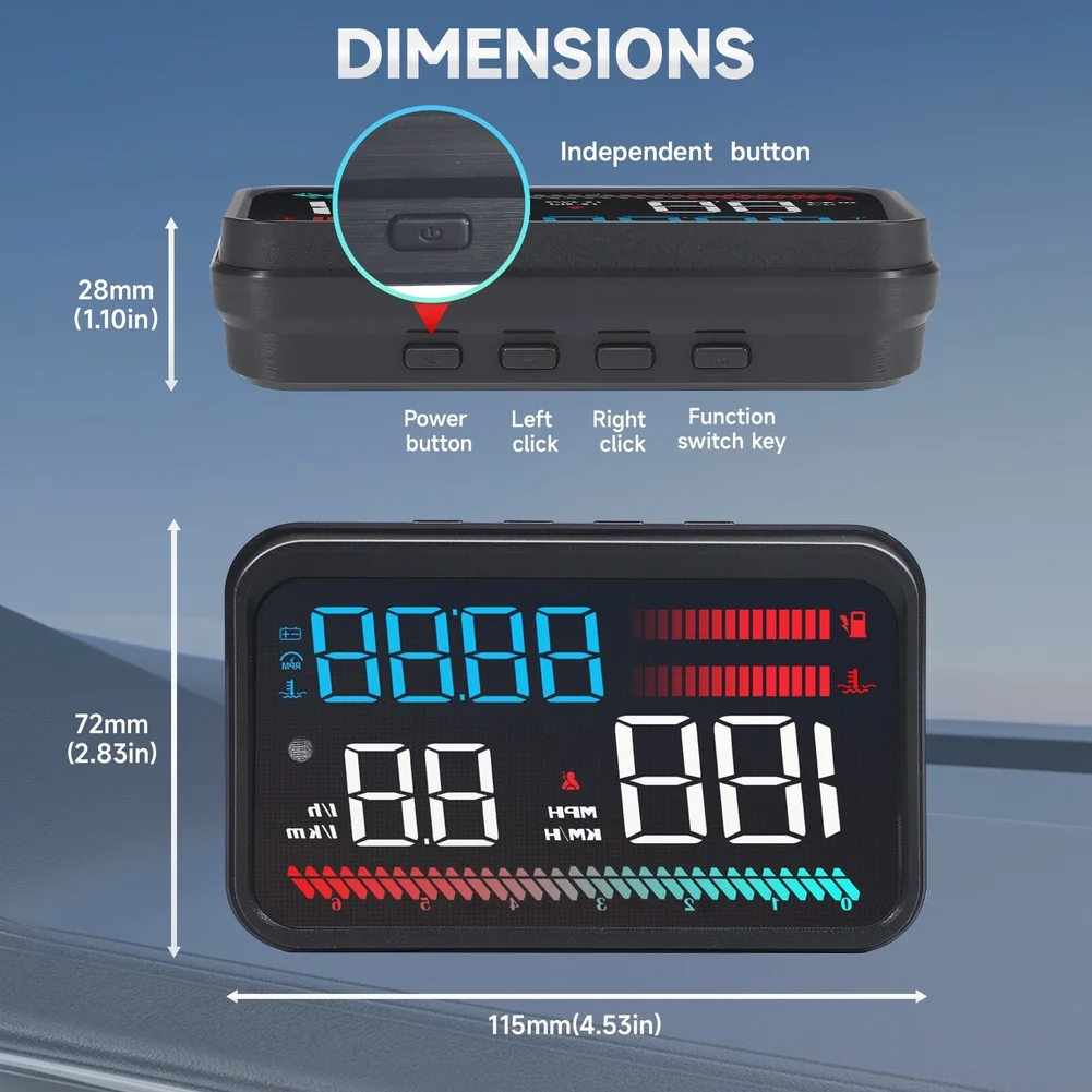 for obd2 HUD Head Up Display for Vehicles Showing Speed RPM Fuel Efficiency Data Light Blocking Screen 11.5x7.2x2.8cm PC ABS