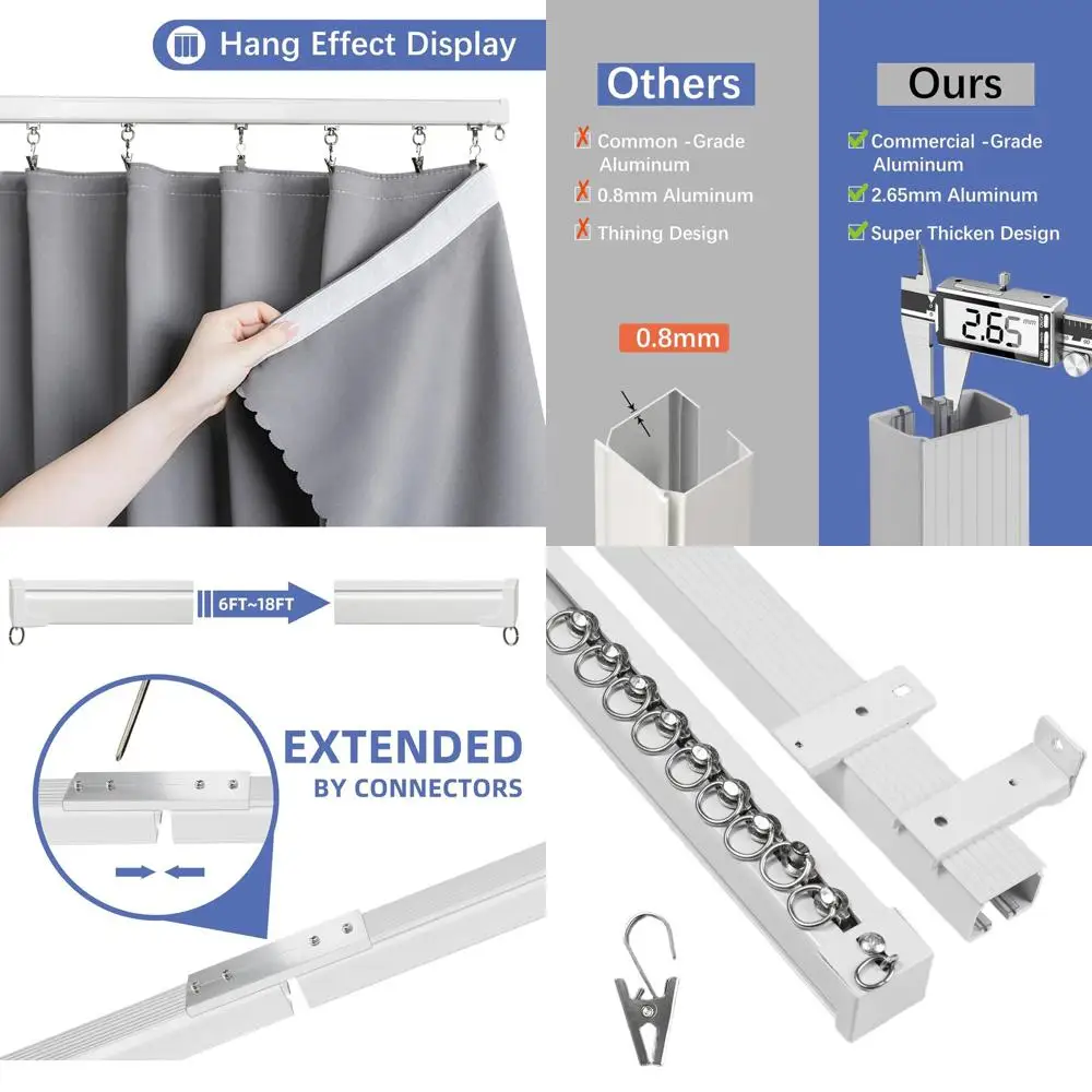 

Sturdy Ceiling Curtain Track for Easy Installation - Smooth Glide for Room Dividers, White, 3 to 12 Feet