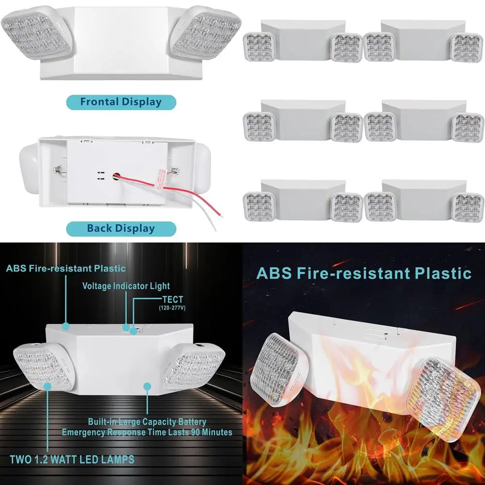 

UL Certified White Emergency Light Fixture with 2 LED Square Panels, Adjustable, Battery Backup, 6-Pack Exit Lighting