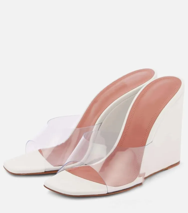 

Women Clear Pvc Sexy Roman Sandals Open Toe White/brown Slip On Street Fashion Slides New Summer Outdoor Casual Wedge Slippers