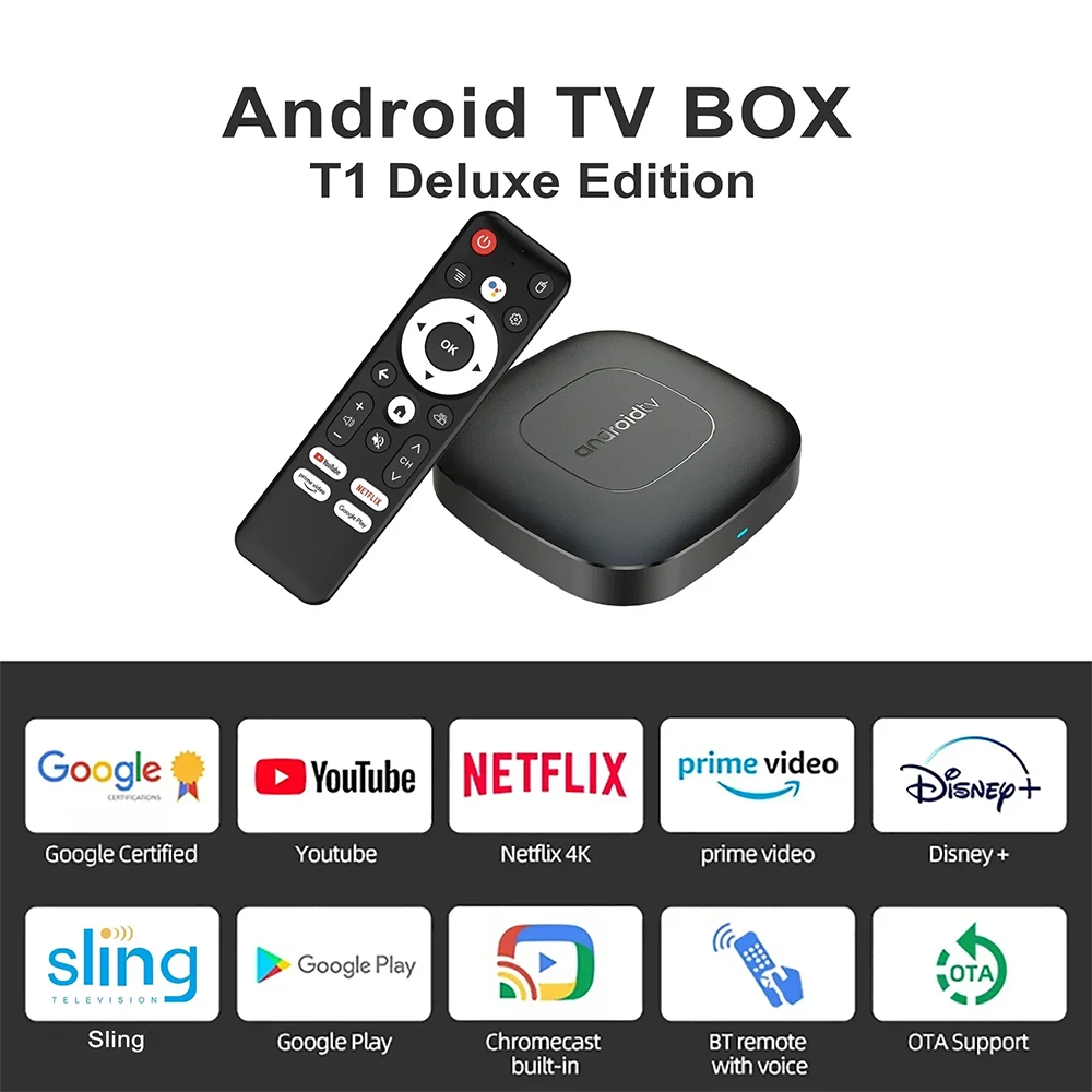 Global Version Smart Streaming Media Player TV Box AllwinnerH313 Android14 2.4G&5G Wifi 4K Mortal T1 Bluetooth Google Assistant