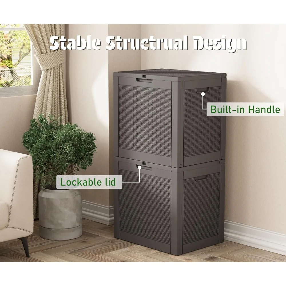 صندوق تخزين خارجي مقاوم للماء سعة 31 جالونًا مع غطاء قابل للقفل - منظم سطح السفينة والحديقة والفناء للأدوات والوسائد