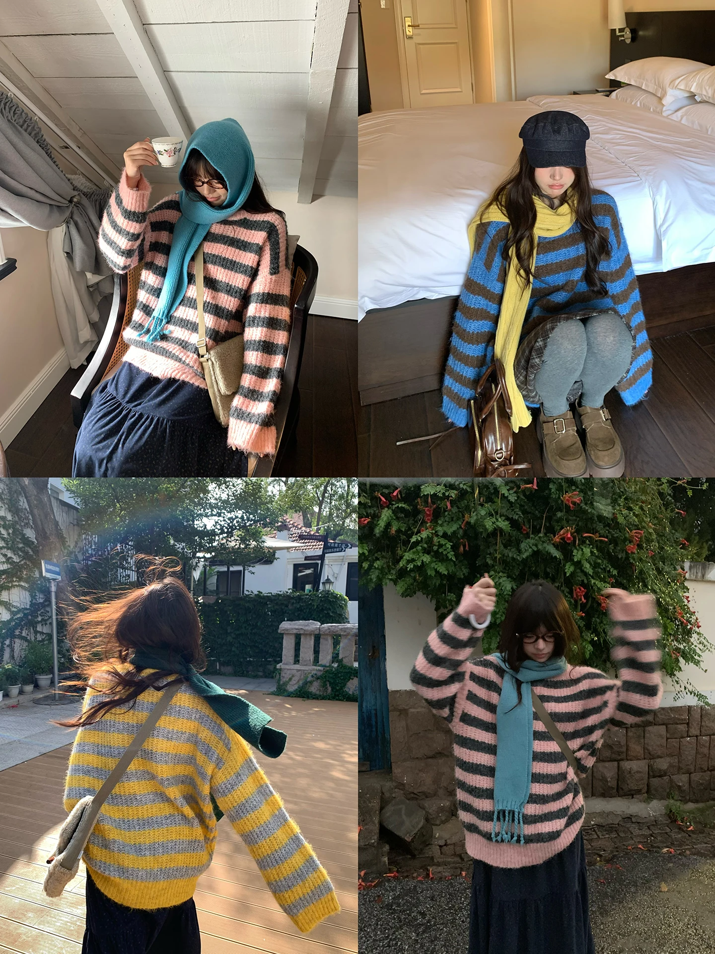 

Свободный полосатый вязаный свитер с заниженной линией плеча, в стиле оверсайз, весна-осень, новинка от Huang...