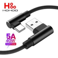 5A 40W PD Fast Charging Line USB C to USB Type C Cable Quick Charge For Huawei Xiaomi 4.0 Right Angle Wire 90 Degree Data Cable