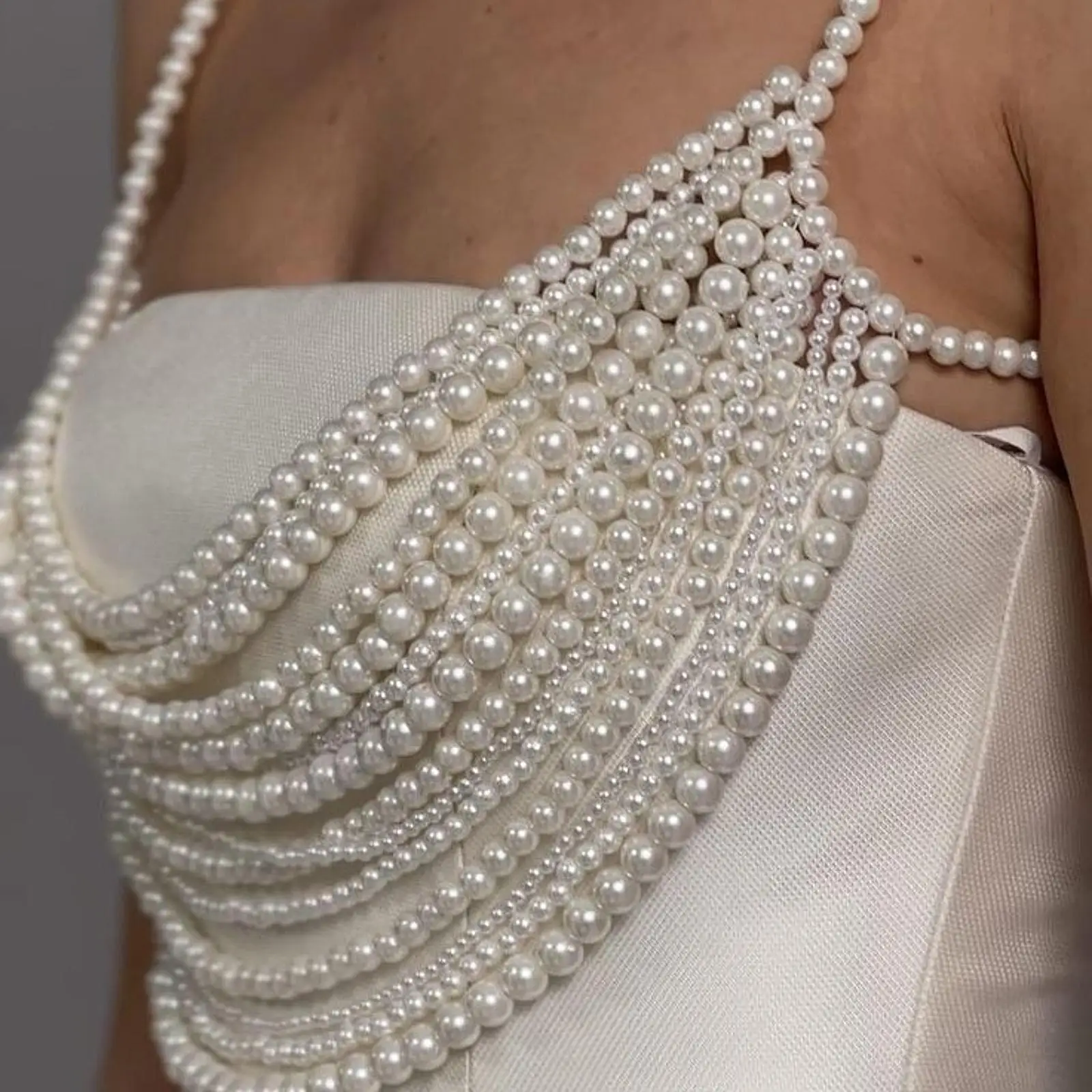 Beaded Body Chain Bra Body Jewelry Beach Accessories Chest Chain Bikini Chain for Carnival Concert Rave Music Festival
