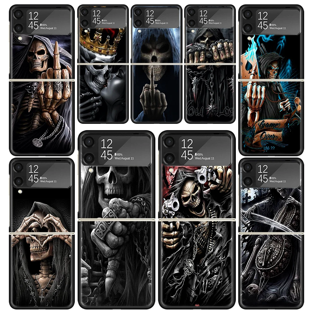 Grim Reaper Skull Skeleton Clear Phone Case For Samsung Z Flip 5 4 3 Galaxy ZFlip 6 5G Shockproof Hard Print Cover TPU PC Coque