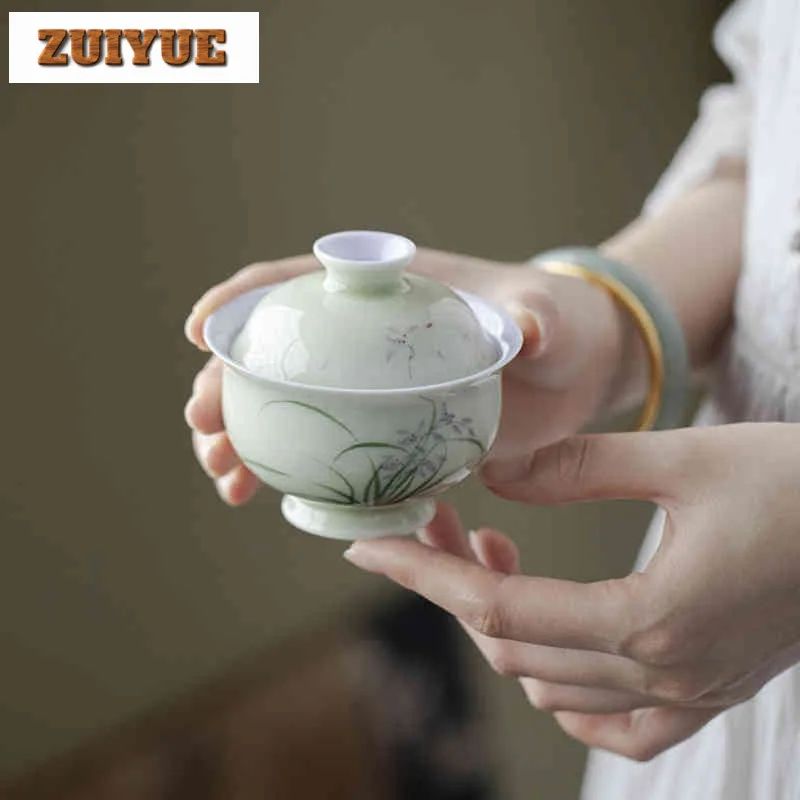 

140ml Hand-painted Orchid Gaiwan Luxury Anti-scald Tea Tureen Tea Bowl With Lid Kit Tea Making Cover Bowl Teaset Supplies Craft