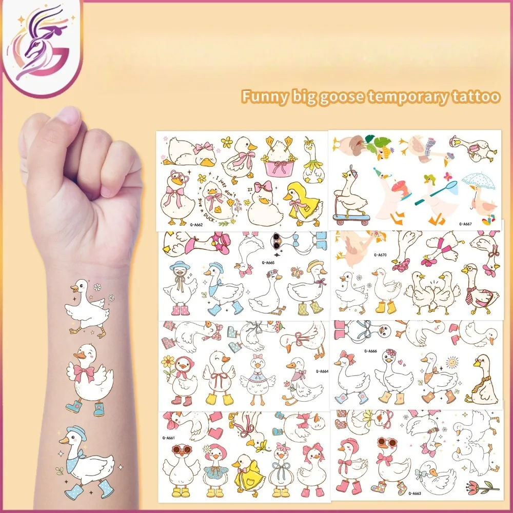 Goose Tattoo Stickers 10Pcs Cute White Animal Design Waterproof Temporary Tattoos for Kids Birthday Party Favor Learning Reward