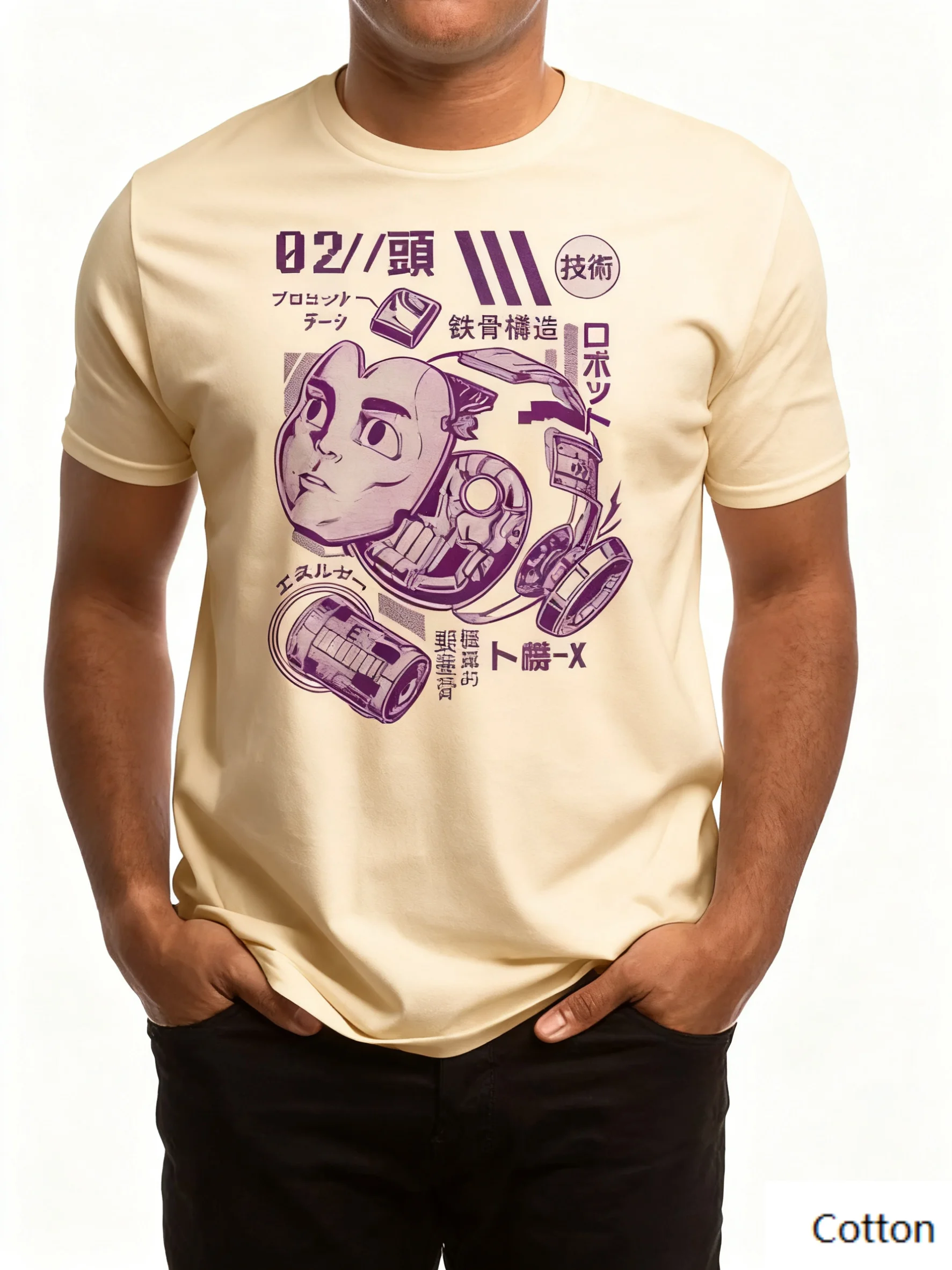 

Creative Japanese Mecha “Retro Tech Art” Cotton Crew Neck T Shirt Boasting A Vivid Depiction of Japanese Mechanical Elements