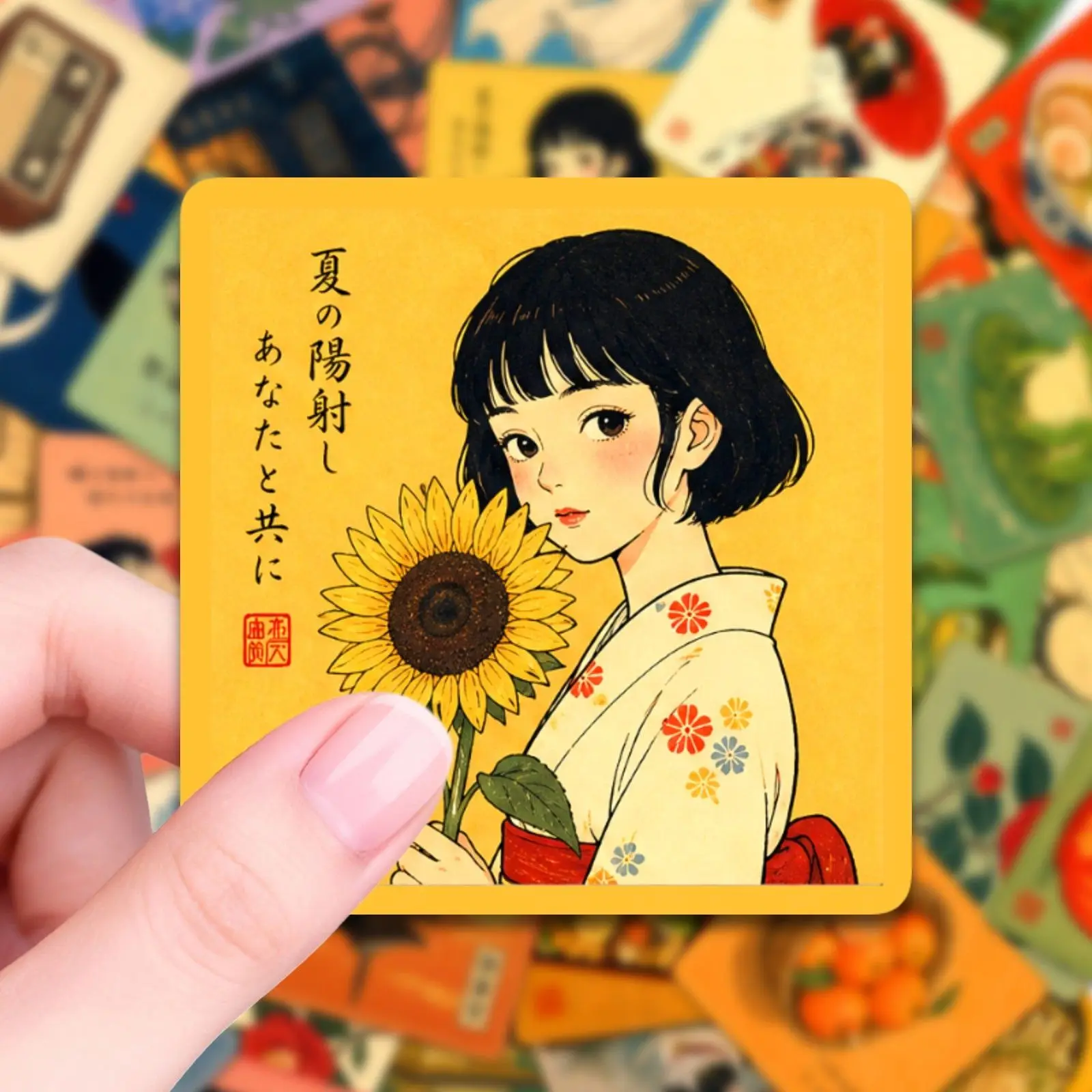 50pcs Japanese Retro Showa Stickers, Vintage Ukiyo-e Style Waterproof PET Decals, Traditional Culture Aesthetic Stickers for Jou