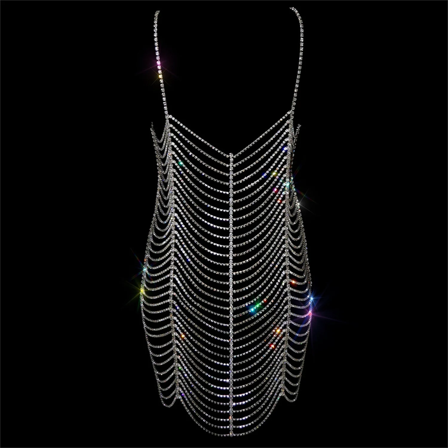 رائعة لامعة متعددة الطبقات الأسود حجر الراين شرابة حزام الصدرية الأعلى مثير كريستال الجسم سلسلة مخلب سلسلة مجوهرات #2