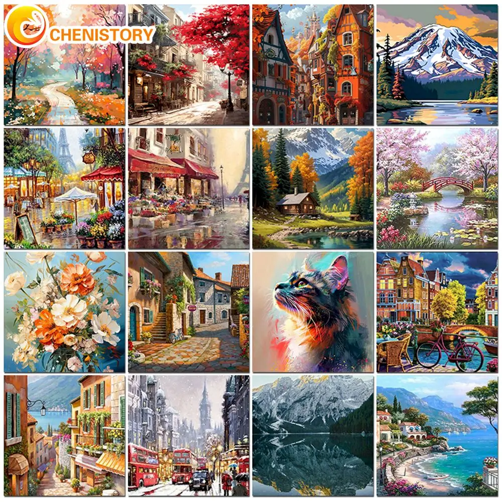 CHENISTORY City Oil Painting By Numbers Scenery Adults DIY Kits Paint By Numbers On Canvas Landscape Frameless Home Decoration