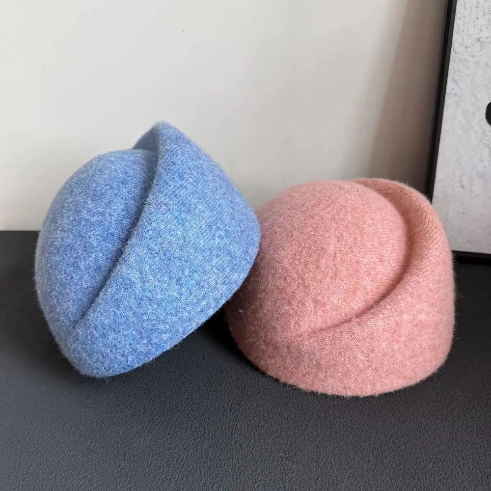 Uniform Stewardess Hat French Style Pillbox Hat Fedoras Teardrop Beret Hat Solid Color Versatile Woolen Top Hat Airline Uniform
