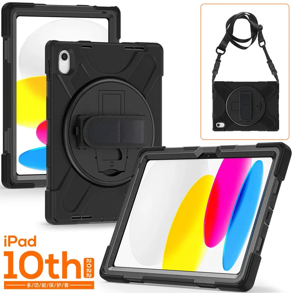 

For iPad 10th 10 th 2022 10.9 A2757 A2696 Case For iPad 10th 2022 360 Rotate Tablet Cover Holder with Hand Belt Shoulder Strap