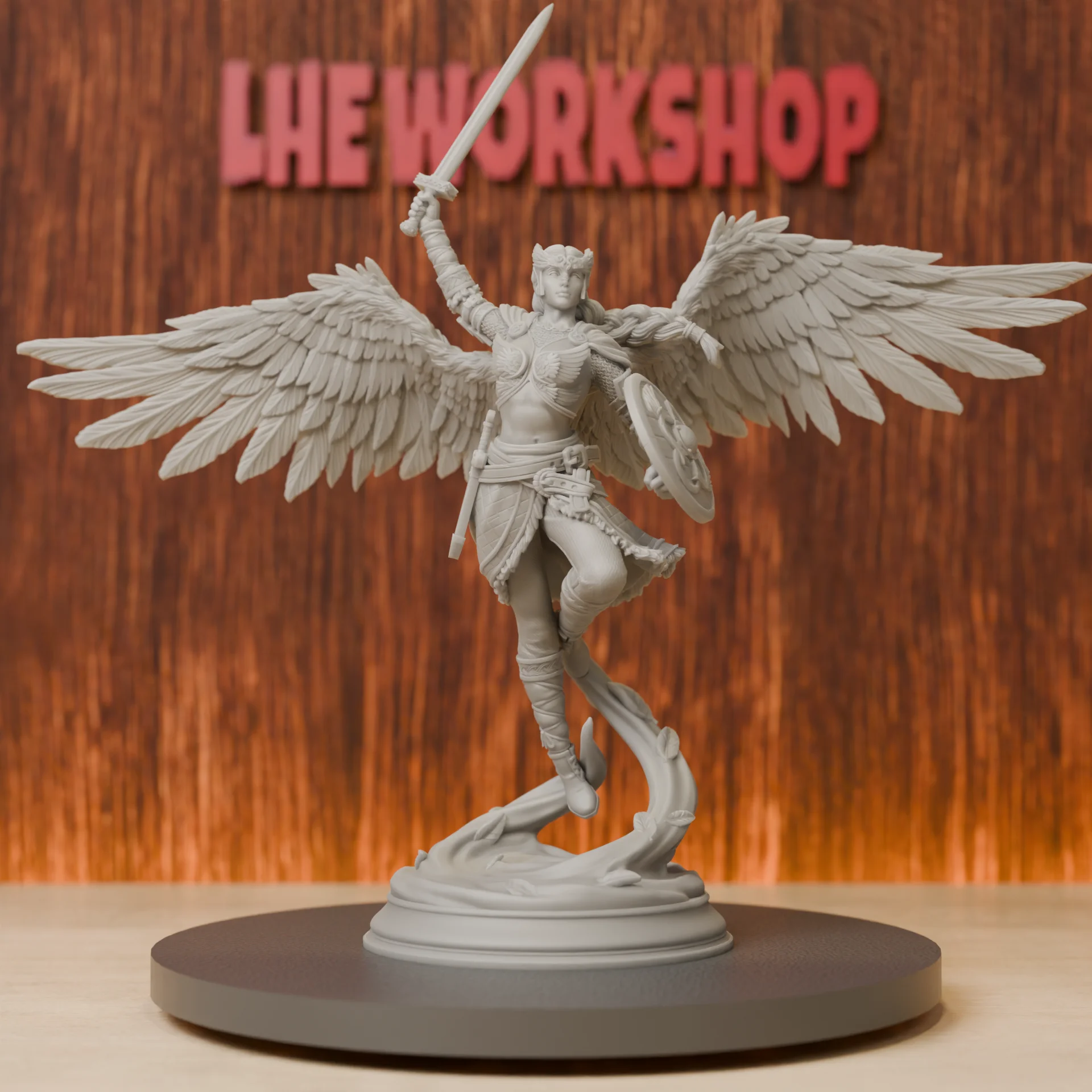 Valkyrie Warriors with Sword and Shield Miniatures | 28mm-75mm | Resin 3D Printed DND Pathfinder Mini | Unpainted Grey