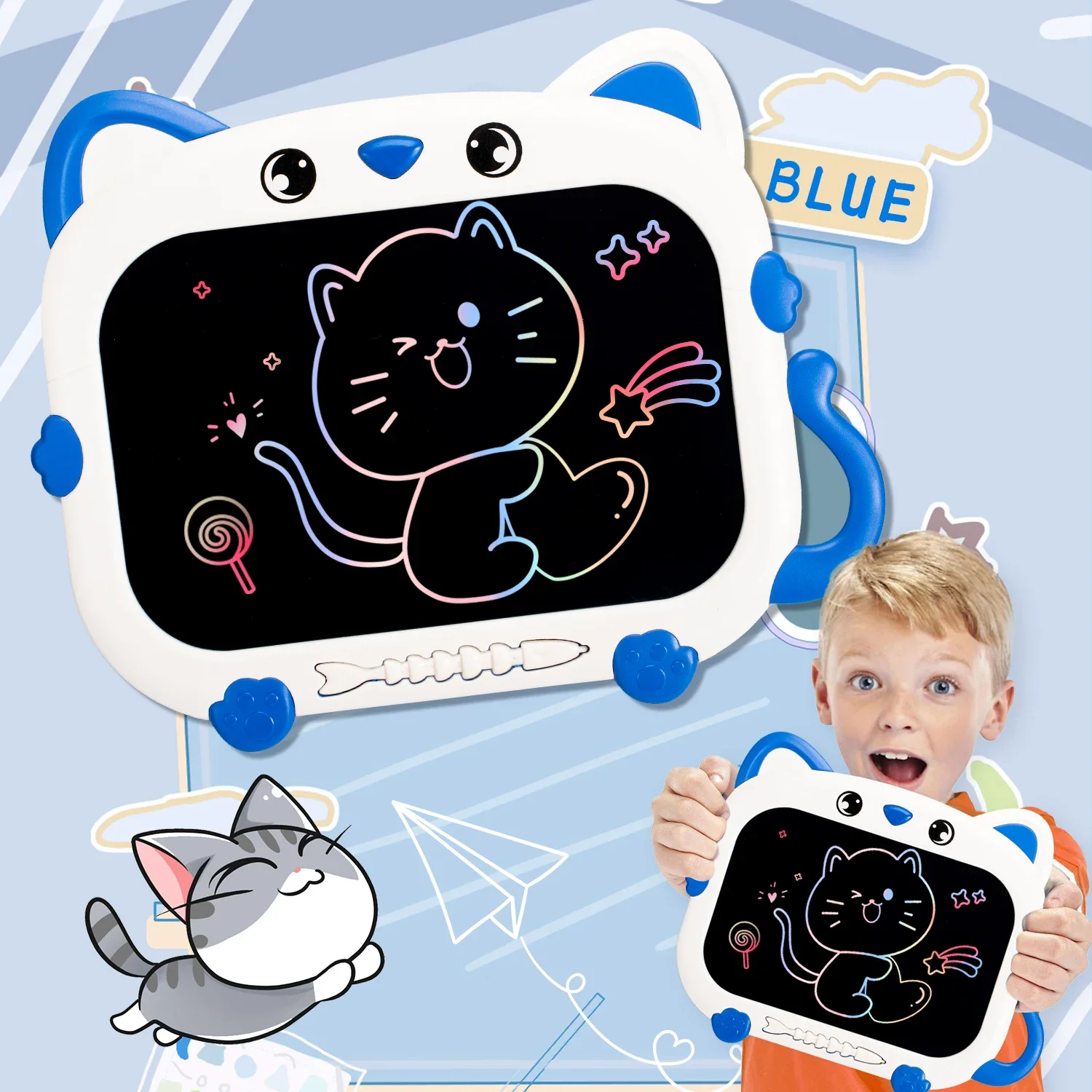 Planche à dessin LCD chat, tablette d'écriture, tableau noir magique, outil de peinture artistique, jouets pour enfants, jeu de cerveau, cadeau d'anniversaire pour enfant