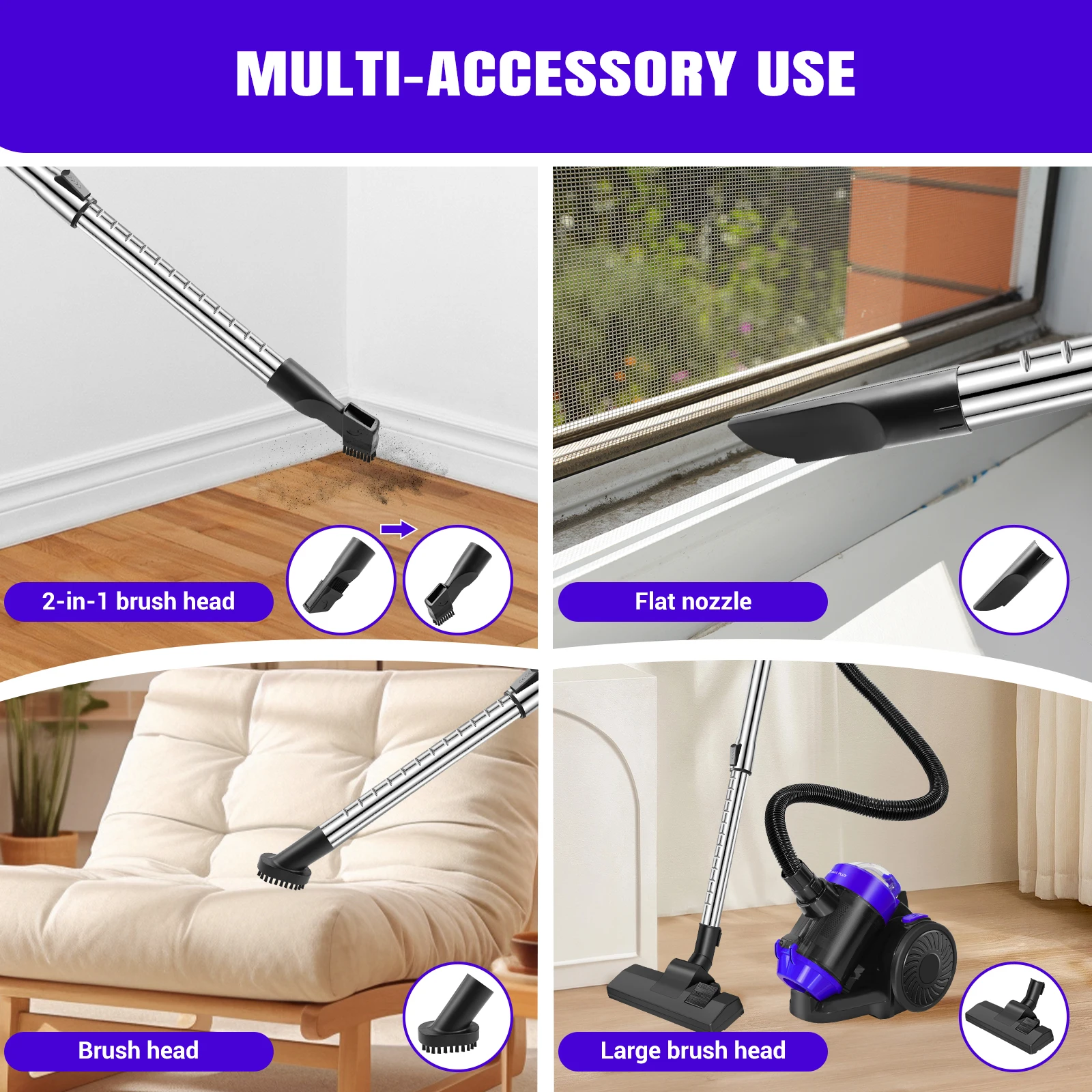 مكنسة كهربائية قوية 1.5 لتر بدون كيس للحيوانات الأليفة والسيارات فلتر HEPA ترجيع تلقائي 4 متر سلك منظف سجادة الأرضيات الصلبة للمنزل