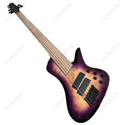 Upgrade Fanned Fret 6 string Electric Bass Guitar Purple Burl Burst Quilt Maple Top Stainless Steel Fret