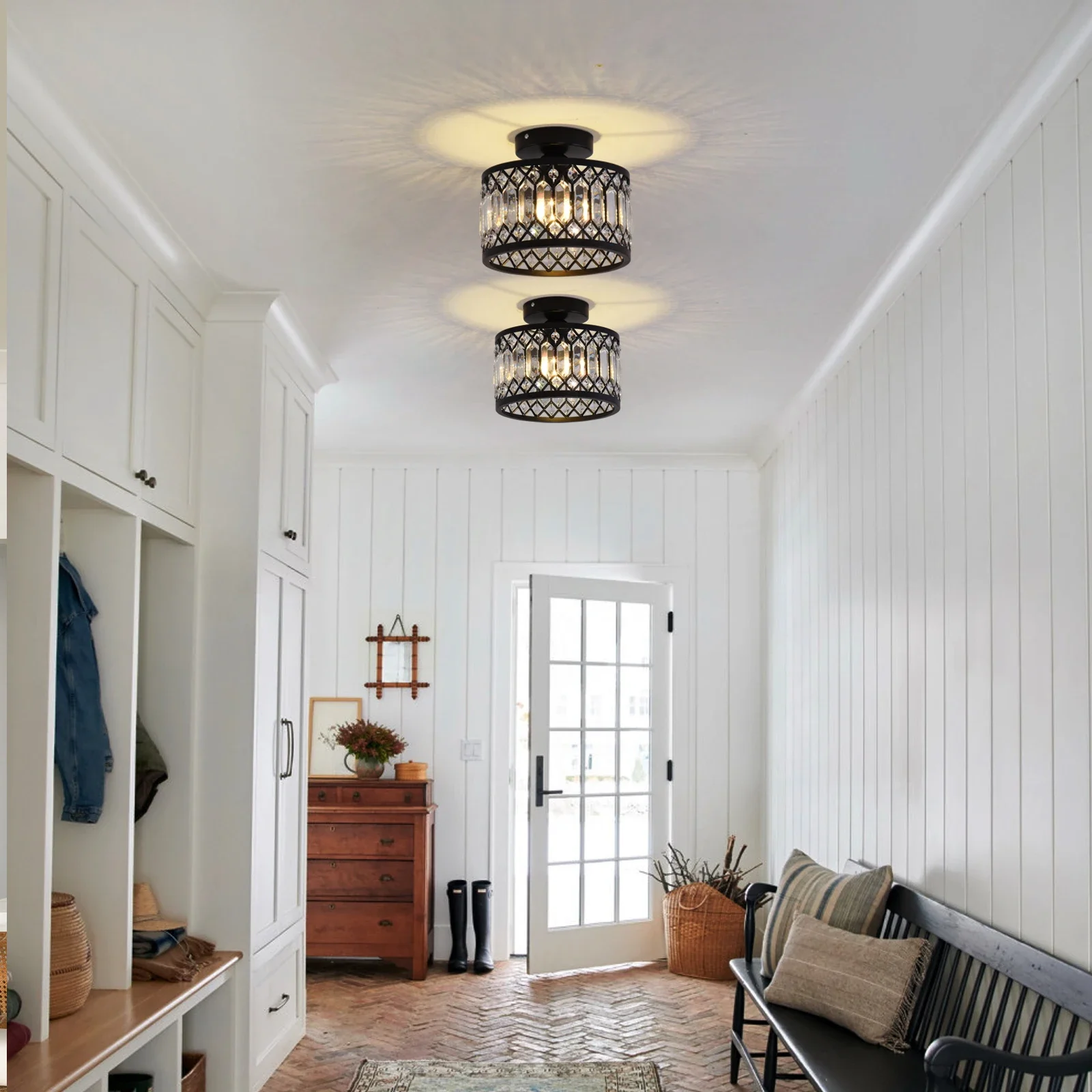 Black Crystal Chandelier Ceiling Light Iron Art Modern LED Pendant Lamp for Living Room Bedroom Home Decor Pendant Lights