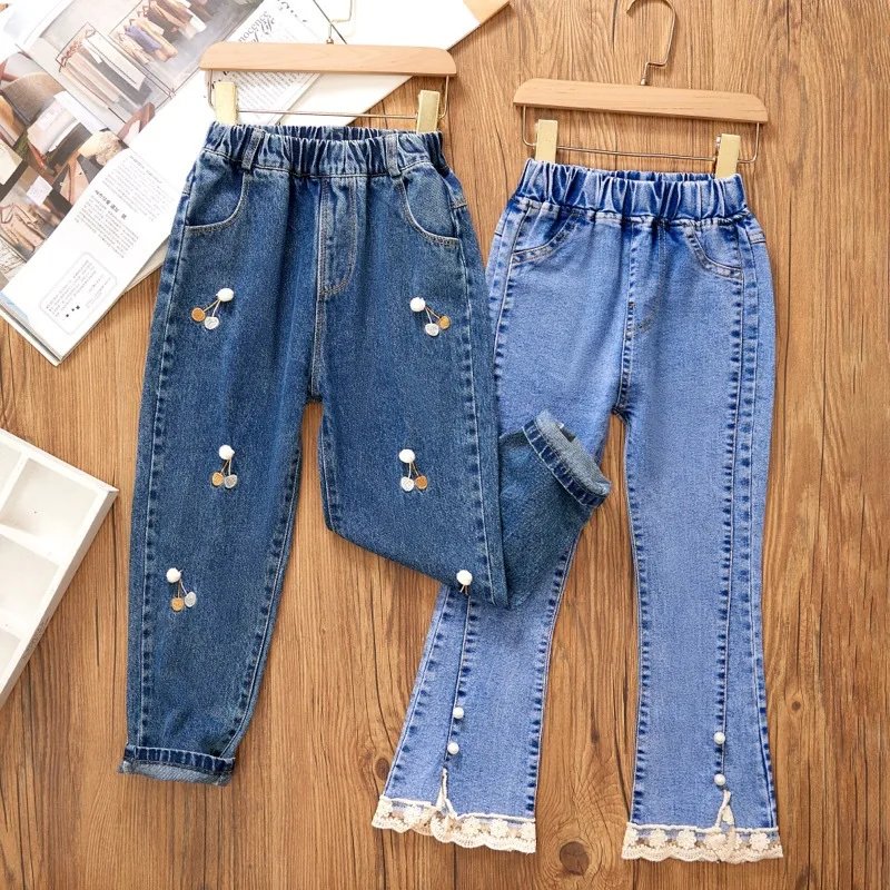 

Casual Elastic Waist Teenage Children Pants Design Streetwear Kids Trousers Children's Clothing Girls' Jeans New Styles Trendy