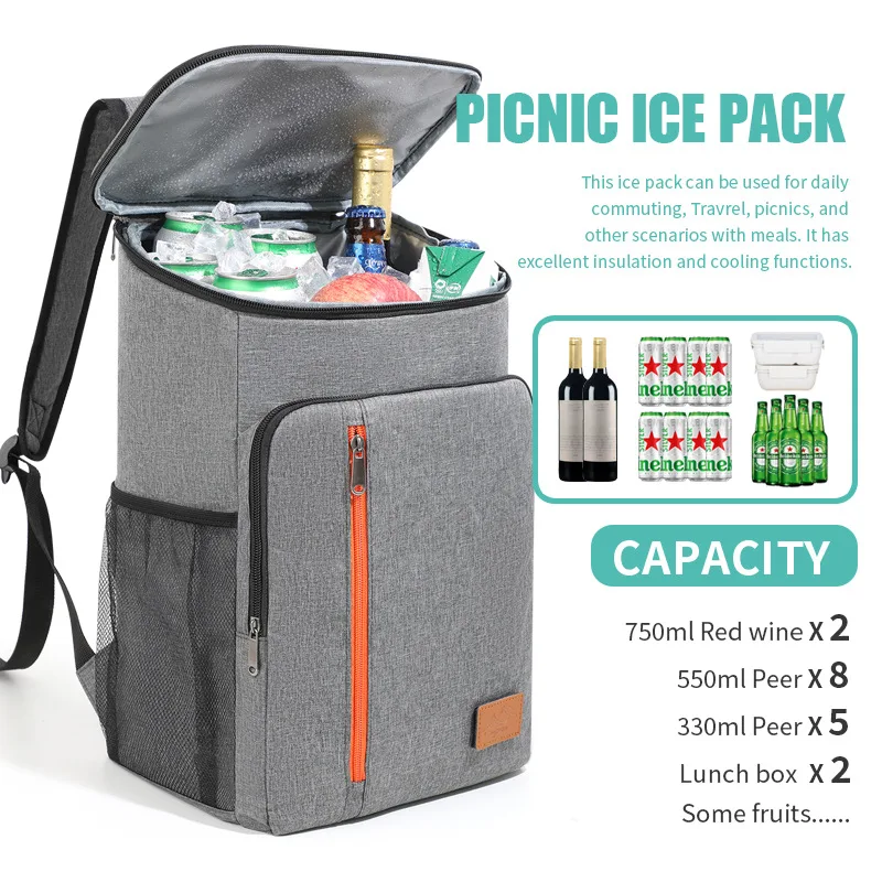 

Double Shoulder Backpack Simple Portable Camping Picnic Bag Large Capacity Fresh Ice Pack Outdoor Thermal Food Bag