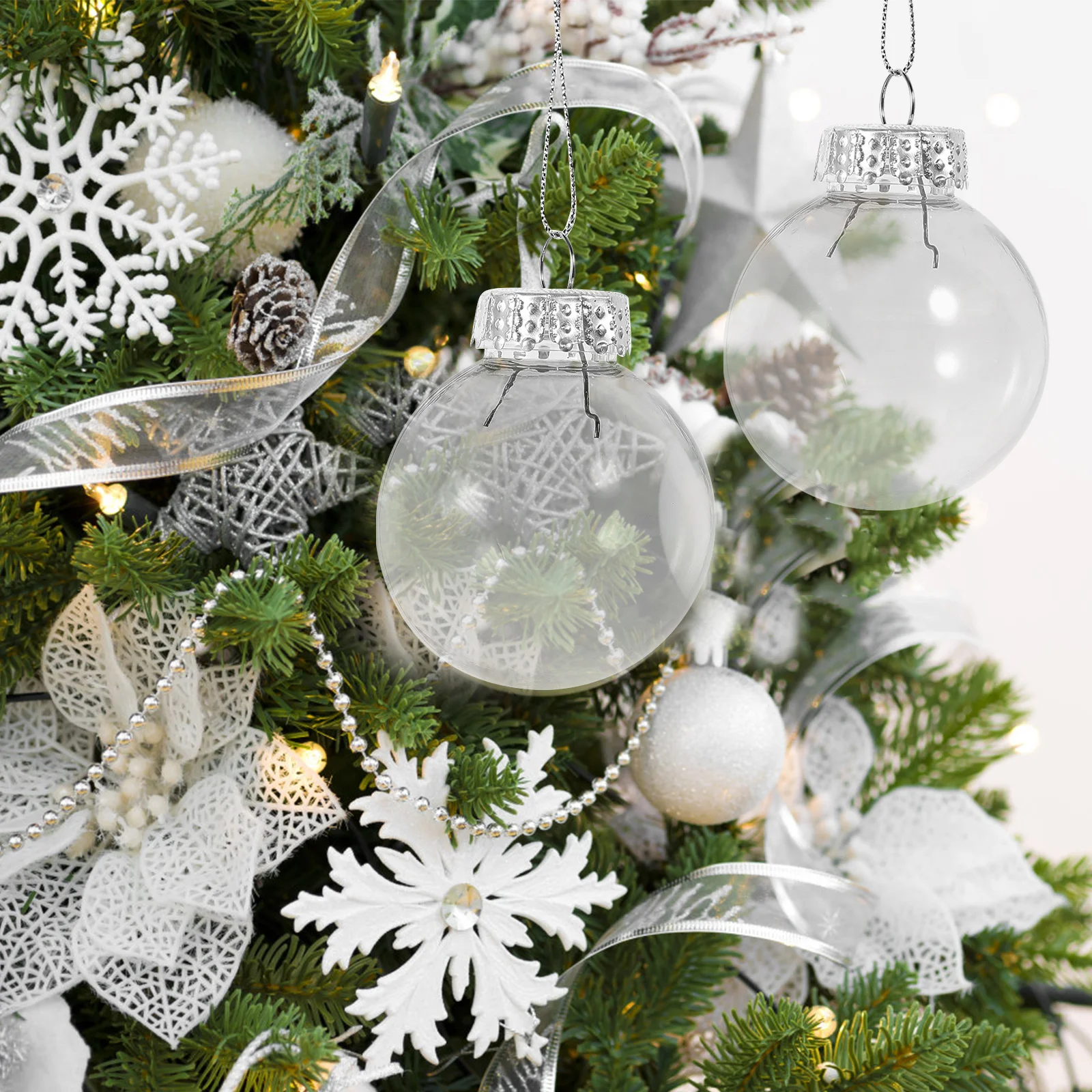 

30Pcs Clear Fillable Baubles - Shatterproof Plastic Transparent Balls for DIY Holiday Christmas Wedding Decoration Craft