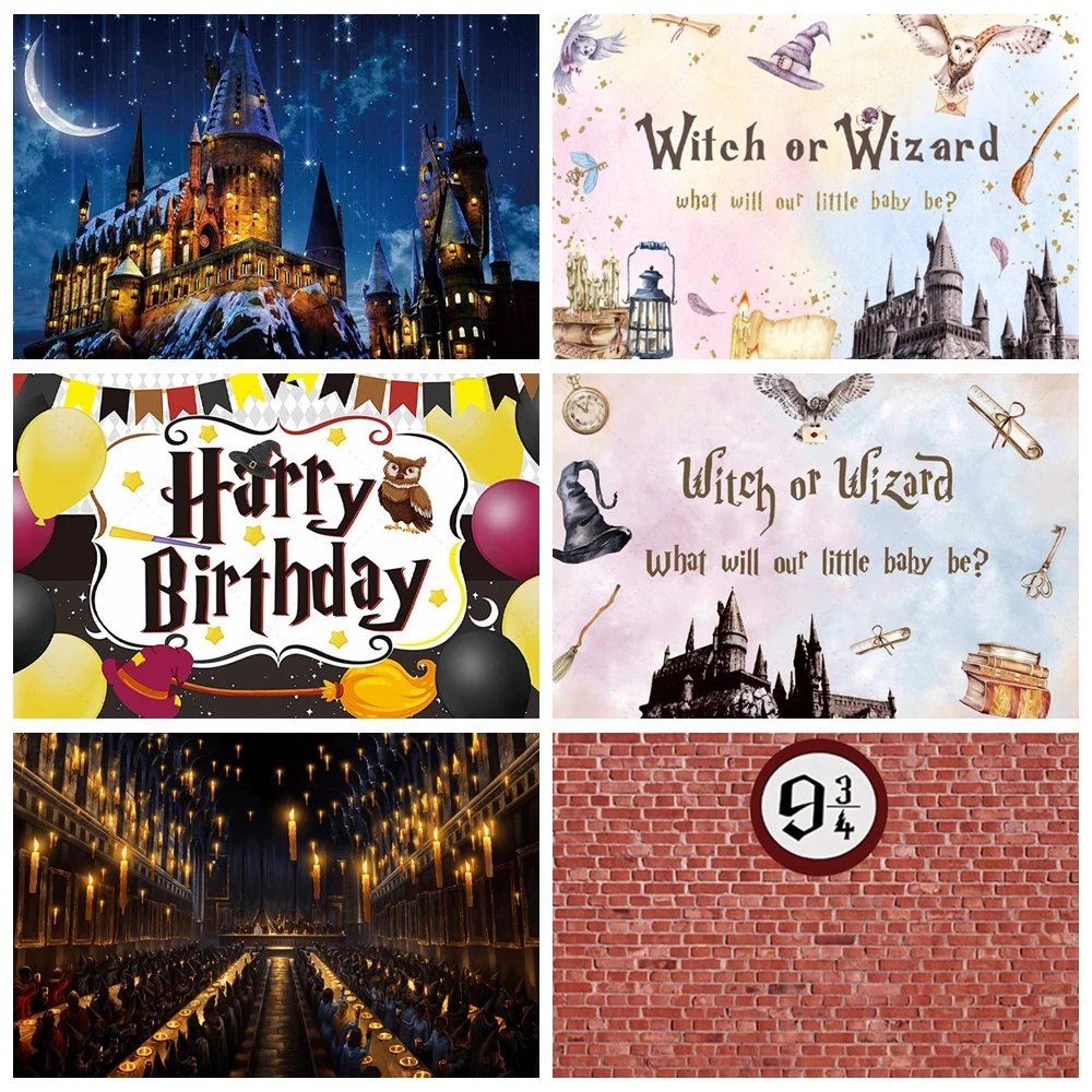 

Magic Theme Party Cartoon 9-3 Background Children Boy Magic Academy Castle Owl Baby Shower Photography Decoration Banner Props