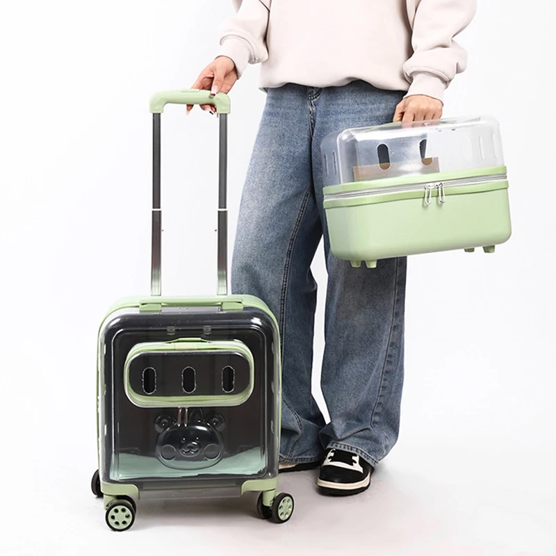 Double-layer Rolling Cat Carrier Transparent Pet Stroller Space Capsule Dog Travel Case Backpack for Cat Ventilated Pet Supplies