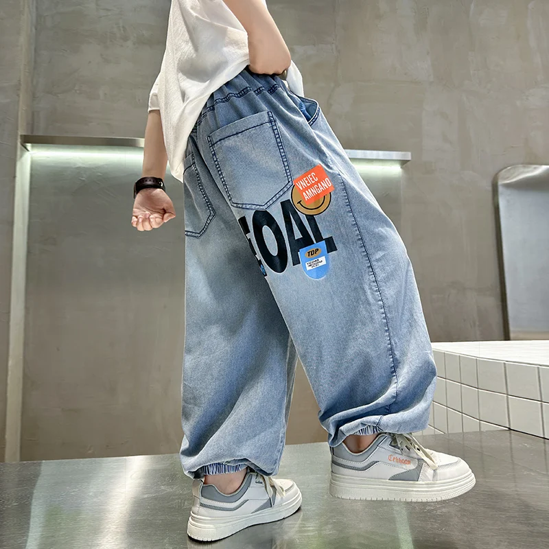 Summer Child Fabric Anti-Mosquito Jeans Trousers For Tween Boys Thin Style Viscose Style Denim Pants for Teenage Kids Age 5-14 5