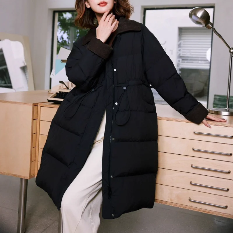 Doudoune longue en velours côtelé pour femme, manteau à revers, amincissant, épais, polyvalent, tendance, automne et hiver