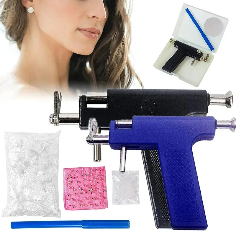 98pcs Ear Piercing Gun Tool Set Ear Studs Stainless Steel Ear Nose Navel Body Piercing Gun Unit Tool Kit Mild Pain Pierce Tools