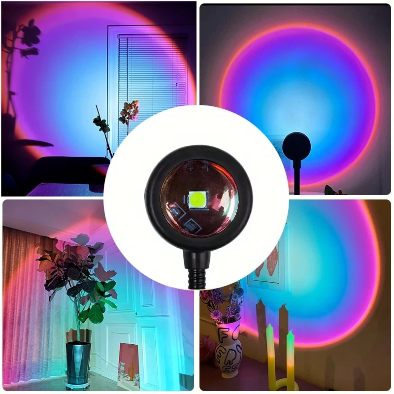 Lámpara de Proyección Arcoíris, Lámpara Decorativa USB con Atmósfera de Atardecer, Giratoria Multiángulo, Adecuada para Sala de Estar y Dormitorio