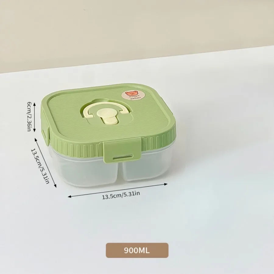 Magnetronbestendige, vierkante lunchbox van kunststof met vakken, herbruikbaar, draagbaar, lekvrij, voor kinderen, geschikt voor fruit en salades, met handvat.