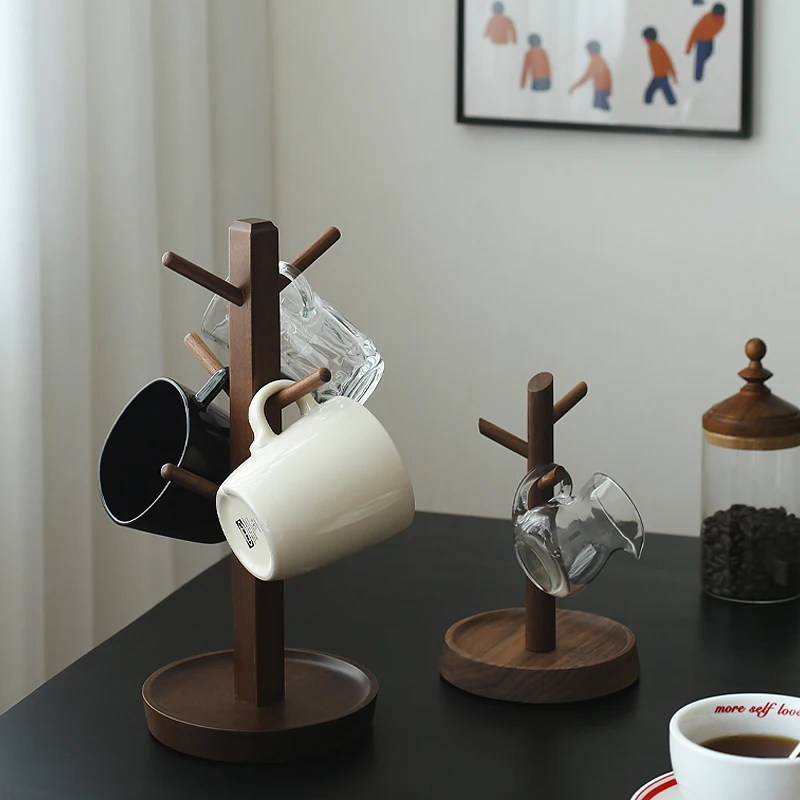 

Creative Tree Branch Cup Holder Black Walnut Drip Tray Coffee Cup and Utensil Hanging Rack Stable Base Desktop Decorations