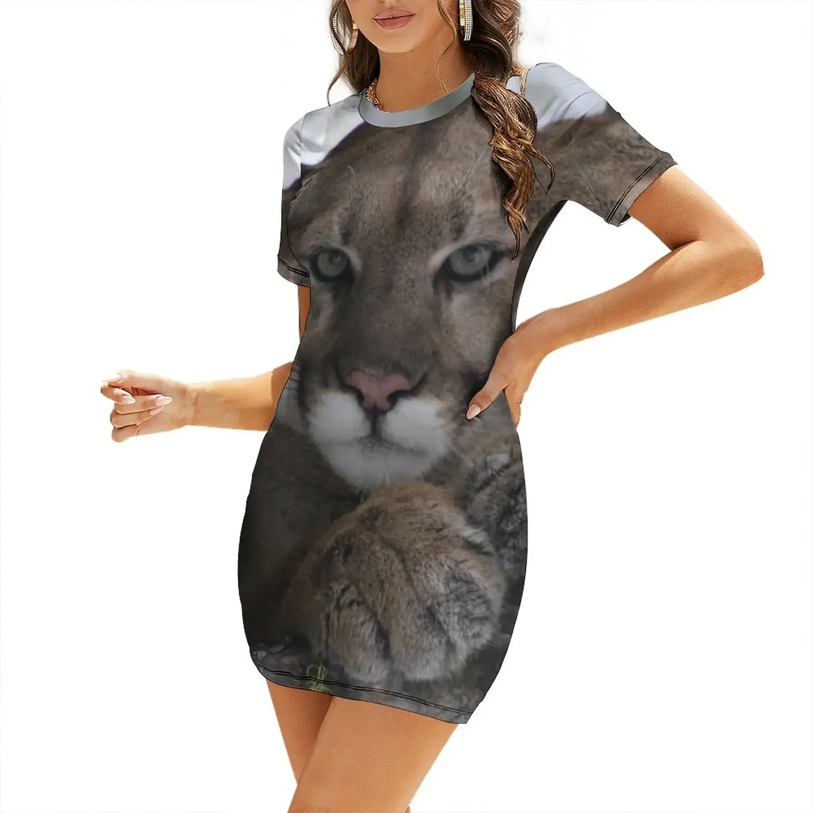 

Cougar (Mountain Lion) Photograph Short Sleeved Dress Dress vintage Dresses gala summer women's suit