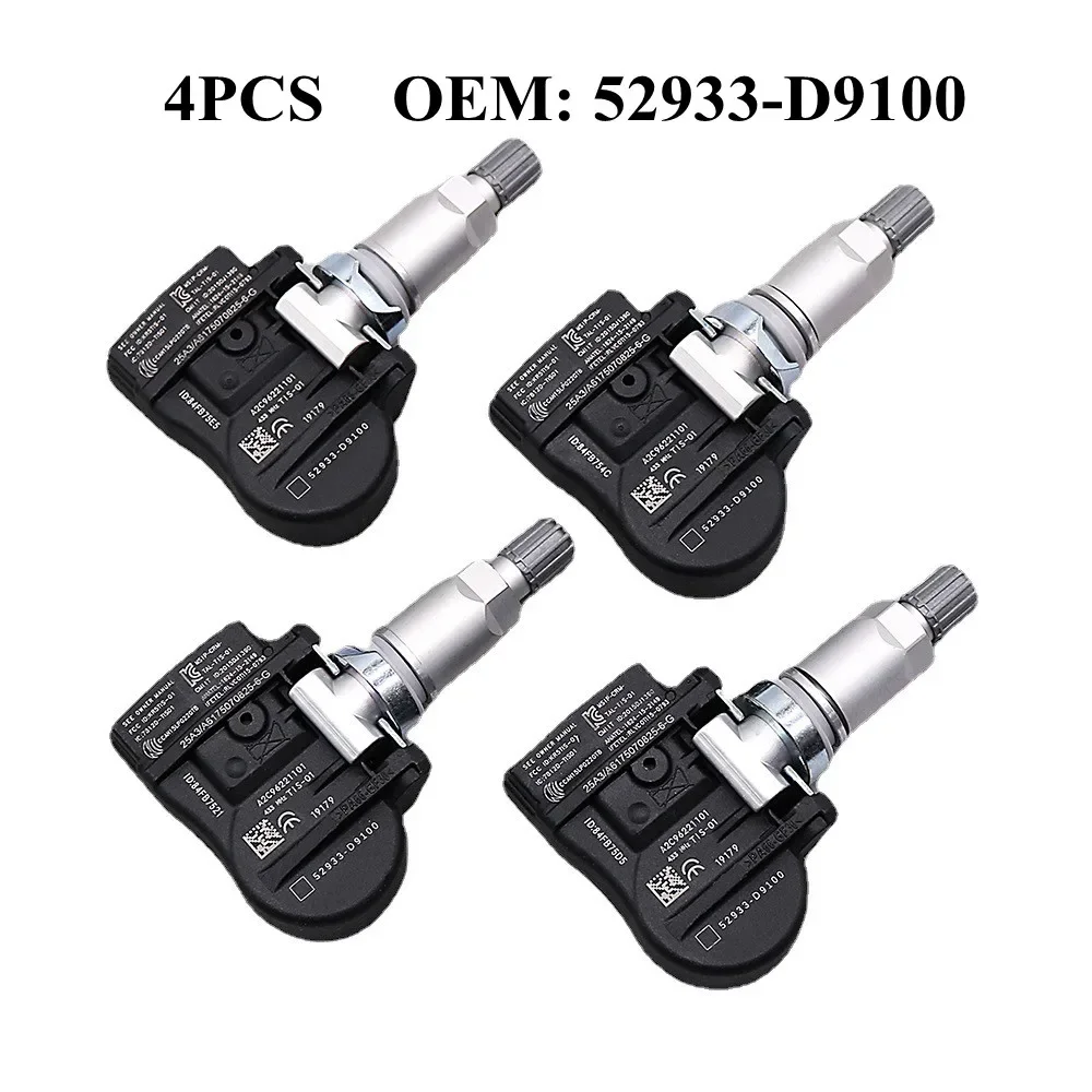 4Pcs 52933-D9100 TPMS Tire Pressure Sensor For Hyundai Elantra Genesis Ioniq Kauai Kona Kia Soul Niro Optima 433MHZ 52933D9100