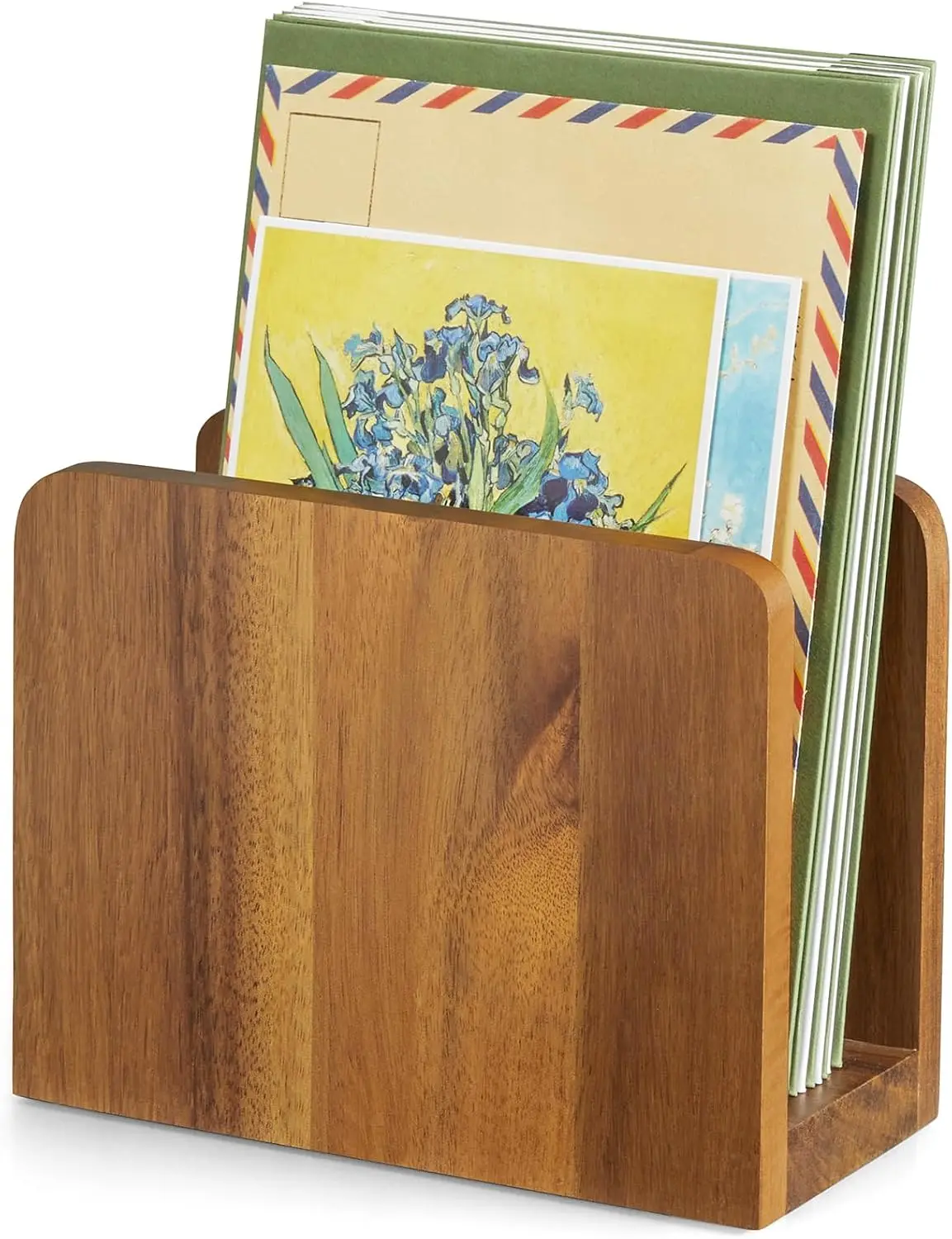 Acacia Wood Mail Organizer for Desk, Letter Holder for Countertop, Small Envelope Holder, Home Office Desk Accessories