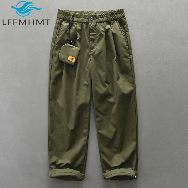 

Z672 Men's Vintage Cargo Pants Autumn Elastic Waist Solid Color Simple Basic Streetewear Cozy Soft Straight Trouser With Pocket