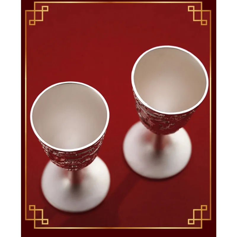 Foot silver Longfeng Chengxiang wine glass sterling silver