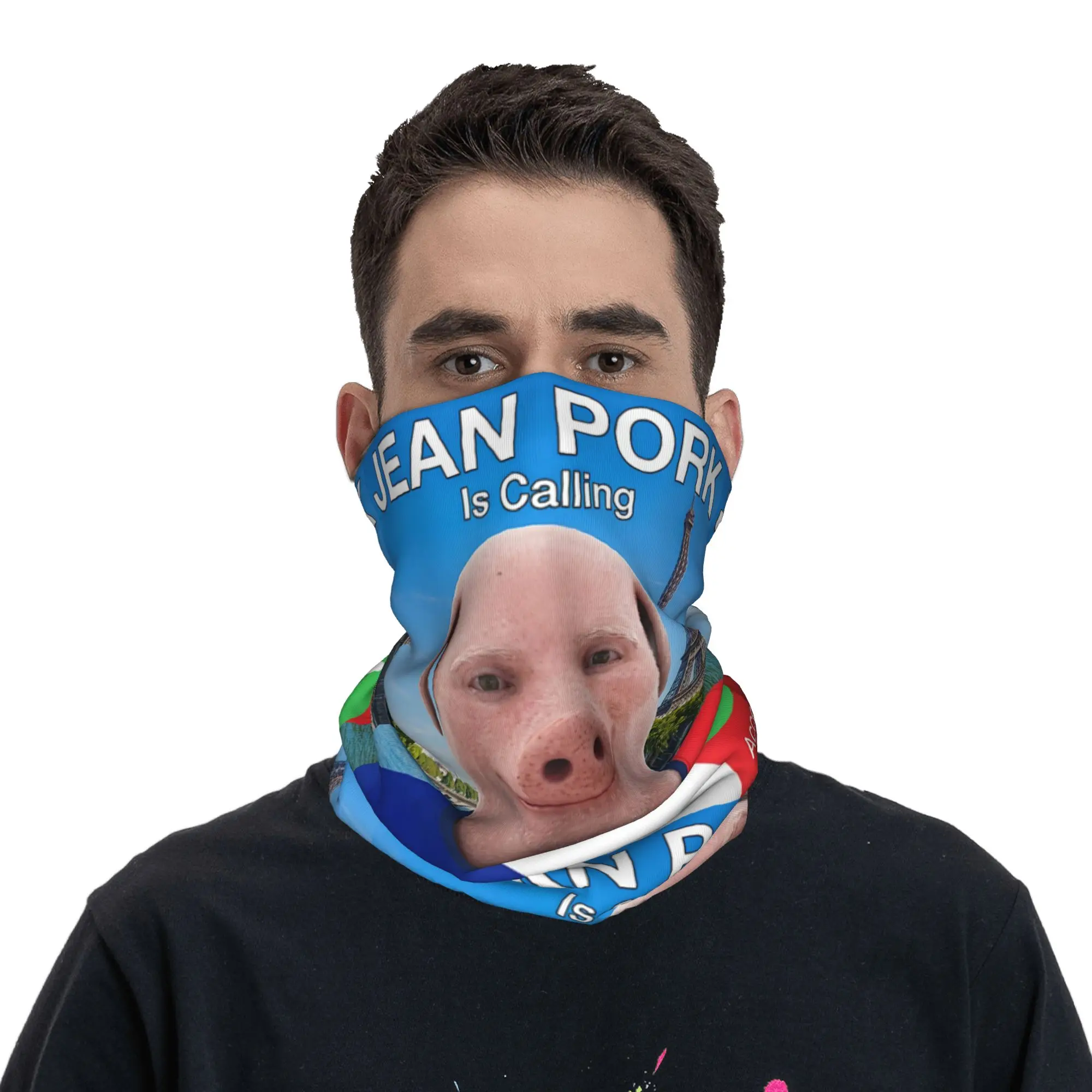 Jean John Pork is Calling Brainrot Meme Bandana Neck Gaiter Printed France Balaclavas Mask Scarf Headband Hiking Unisex Adult - view 3