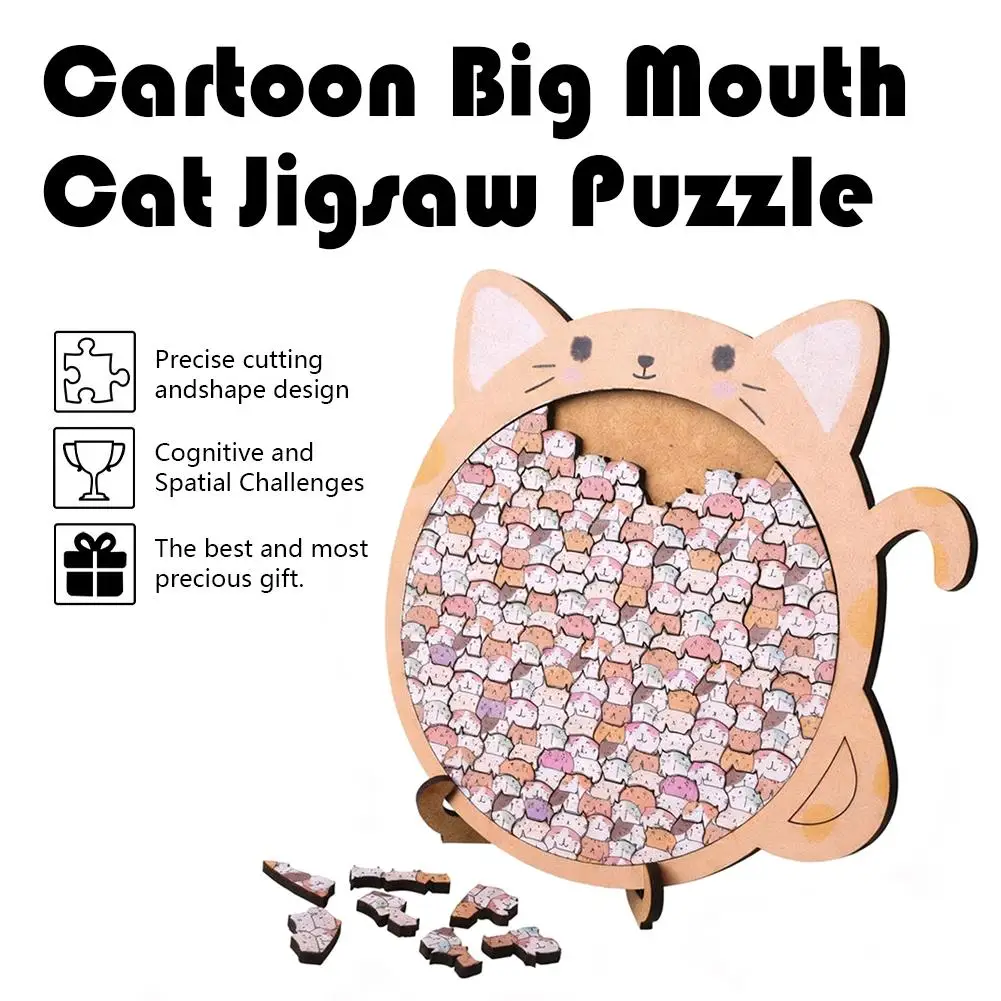 Cartoon big-mouthed cat/square dog puzzle difficult wooden irregular puzzle fun children's toy Halloween gift