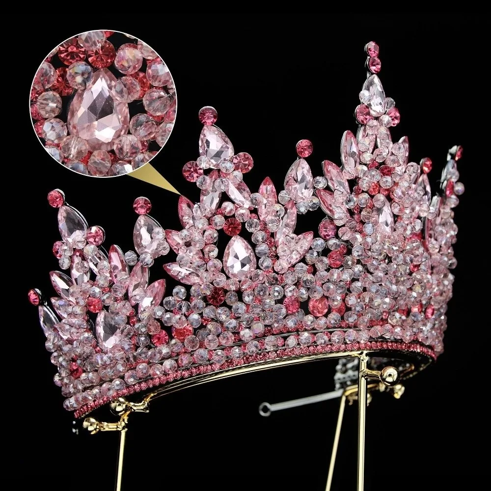 

Luxury Oversized Baroque Crown Electroplated Cake Decorations Queen Princess Tiara Sparkling Hair Jewelry Crystal Cake Topper