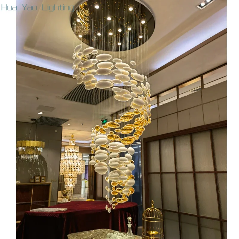 

Luxury crystal chandeliers Gold Hotel Villas spiral staircase aerial decorative lighting can be customized