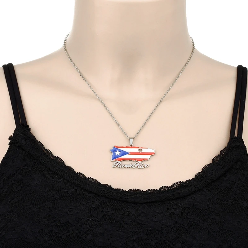 Stylish Puerto Rico Map Necklace Durable Neck Jewelry Stainless Steel Material Drop Shipping