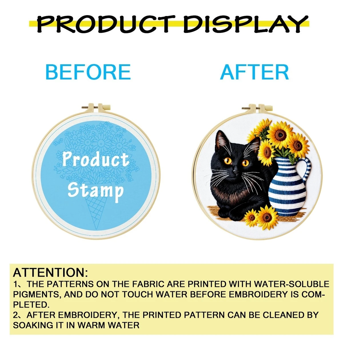 1 Set Sonnenblumen-Vase Schwarze Katze DIY-Stickerei-Set für Anfänger, Stickerei-Starter-Kit, Kreuzstich-Kunstgeschenk, Handarbeits-Bastelset – Detail 3