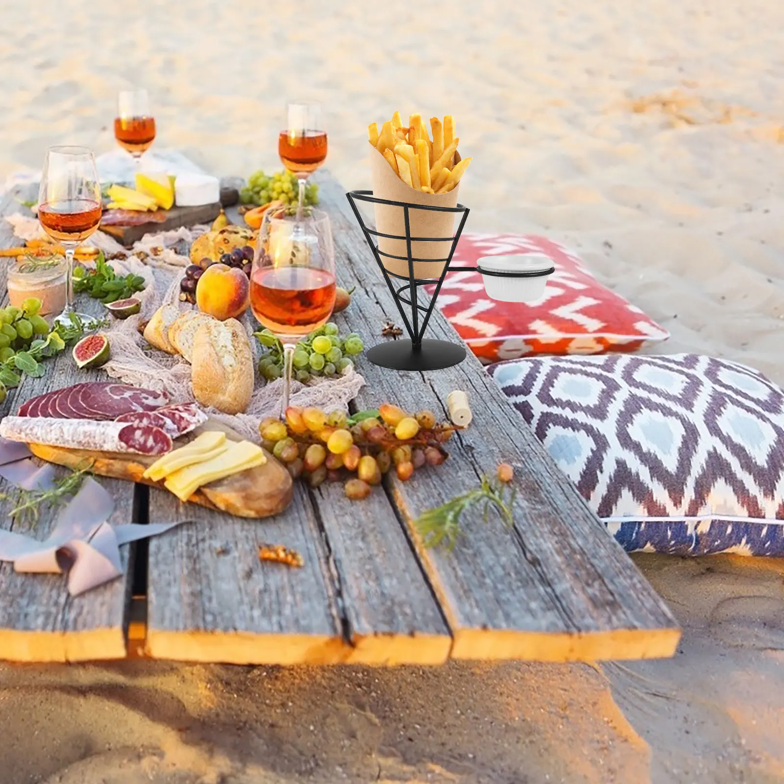 

1pc Sturdy Iron French Fries Cone Holder Compact Snack Display Rack Chips Onion Rings Fried Chicken Multi Use Kitchen Tool