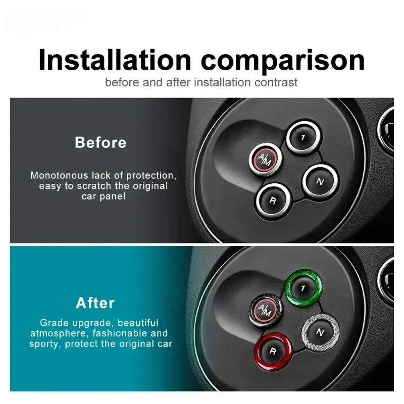 For FAIT Abarth 595 695 Real Dry Carbon Fiber 2012-2023 Automatic Gear Shift Button Tricolore  Sticker Interior Modification
